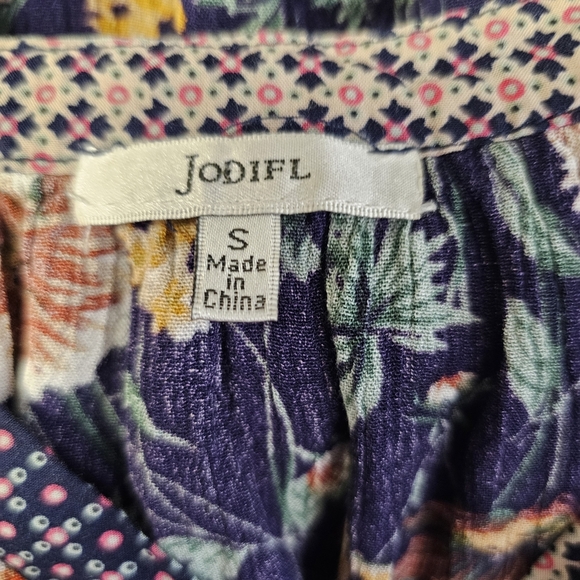 Jodifl Boho Oversized Bubble Sleeved Blue Floral Blouse Top Size S V-Neck Long - Picture 4 of 16